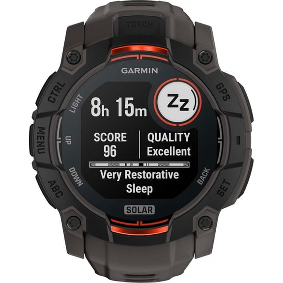 Garmin Instinct 3 50 mm Outdoor GPS Smartwatch SOLAR Black with Charcoal Band 010-02935-00 Bundle with 2 YR CPS Enhanced Protection Pack & Deco Essentials Wearable Safety Light