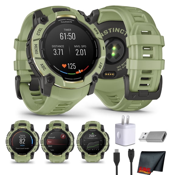 Garmin Instinct 3 - 50 mm, Rugged Outdoor GPS Smartwatch, 24 Day Battery, AMOLED Display, Built-in Flashlight, Alpine Rush Collection Limited Edition Color, Fern Green with Fern Green Band Bundle