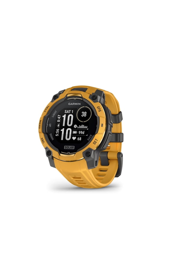 Instinct 3 – 50 mm, Solar, Rugged Outdoor GPS Smartwatch, Built-In Flashlight, Alpine Rush Collection Limited Edition Color, Sunburst with Sunburst/Gray Band