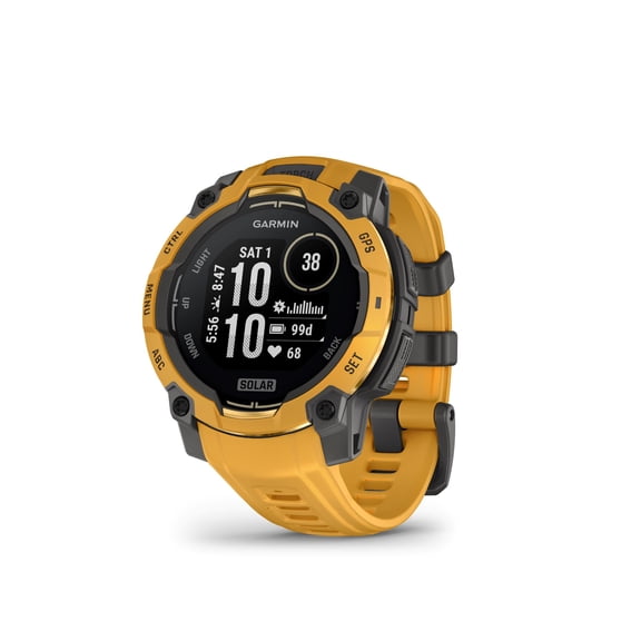 Garmin Instinct 3 – 50 mm, Solar, Rugged Outdoor GPS Smartwatch, Built-In Flashlight, Alpine Rush Collection Limited Edition Color, Sunburst with Sunburst/Gray Band