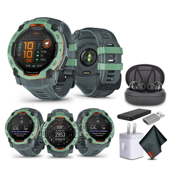 Garmin Instinct 3 50mm AMOLED Outdoor GPS Smartwatch Neo Tropic/Twilight (010-03020-01) Earbuds Bundle