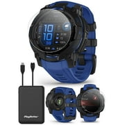 Garmin Instinct 3 AMOLED (Black/Bolt Blue, 45mm) Rugged Outdoor GPS Smartwatch Bundle with PlayBetter Portable Charger & HD Screen Protectors