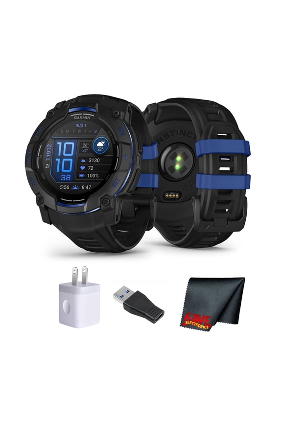 Instinct 3 Rugged GPS Smartwatch, 50 mm AMOLED Display, Multi-Band GPS with SatIQ, Built-In Flashlight, 24 Days Battery Life, Outdoor Sports and Navigation Features Supernova Collection Bundle