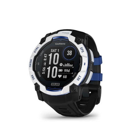 Garmin - Instinct 3 Solar GPS Smartwatch 50 mm Fiber-reinforced Polymer - Whitestone with black/bolt blue silicone band - (2025)
