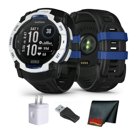 Garmin Instinct 3 Solar Rugged GPS Smartwatch – 50mm, Solar Charging, Multi-Band GPS, Built-In Flashlight – Whitestone/Black–Bolt Blue (Supernova Collection)