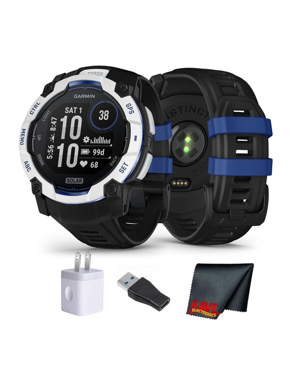 Instinct 3 Solar Rugged GPS Smartwatch – 50mm, Solar Charging, Multi-Band GPS, Built-In Flashlight – Whitestone/Black–Bolt Blue (Supernova Collection)