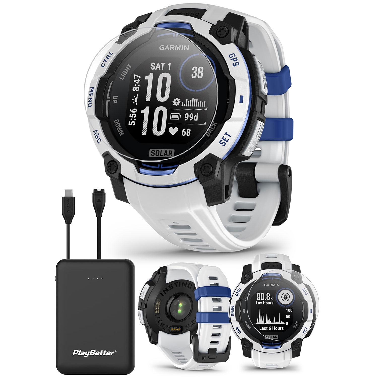 Garmin Instinct 3 Solar (Whitestone/Bolt Blue, 45mm) Rugged