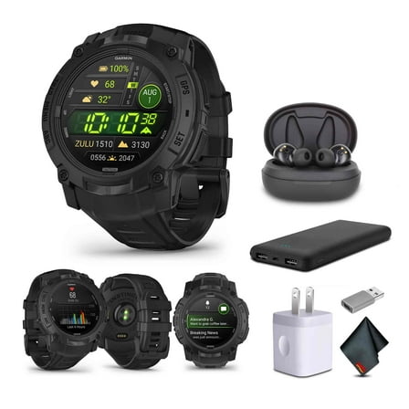 Garmin Instinct 3 Tactical Edition AMOLED 50mm Display, Rugged Outdoor GPS Smartwatch Bundle With USB Wall Charger + Microfiber Cleaning Cloth + More