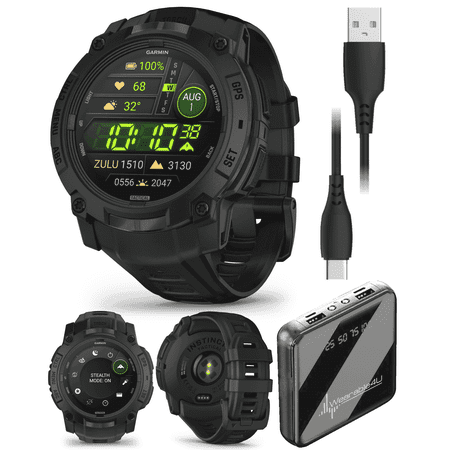 Garmin Instinct 3 Tactical Edition, AMOLED Display, 50mm, Rugged Outdoor GPS Smartwatch with Wearable4U PowerBank Bundle
