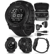 Garmin Instinct 3 Tactical Edition, Solar Charging Display, 45mm, Rugged Outdoor GPS Smartwatch with Wearable4U Black EarBuds Bundle