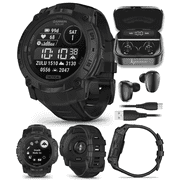 Garmin Instinct 3 Tactical Edition, Solar Charging Display, 50mm, Rugged Outdoor GPS Smartwatch with Wearable4U Black EarBuds Bundle
