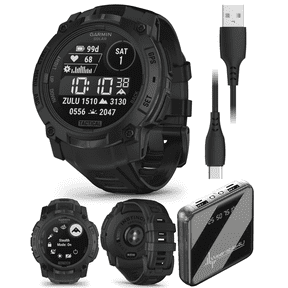 Garmin Instinct 3 Tactical Edition, Solar Charging Display, 50mm, Rugged Outdoor GPS Smartwatch with Wearable4U PowerBank Bundle