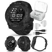 Garmin Instinct 3 Tactical Edition, Solar Charging Display, 50mm, Rugged Outdoor GPS Smartwatch with Wearable4U White EarBuds Bundle