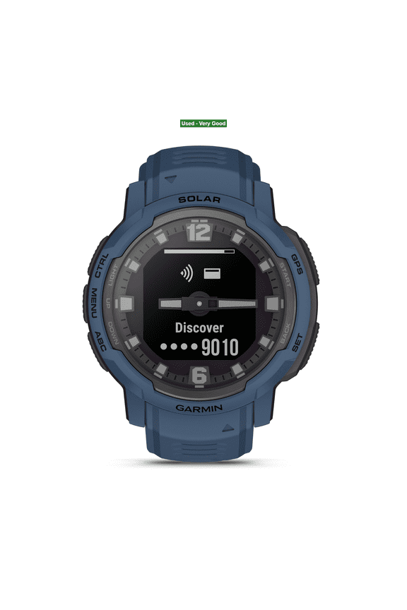 Pre-Owned Garmin Instinct Crossover Solar, Rugged Hybrid Smartwatch with Solar, Analog Hands and Digital Display, Tidal Blue