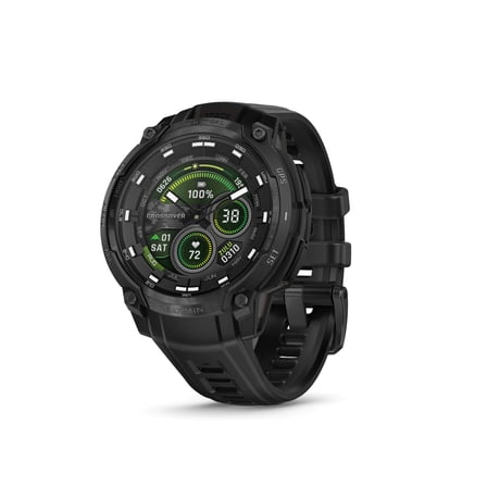 Garmin Instinct Crossover AMOLED - Tactical Edition, Rugged Hybrid GPS Tactical Smartwatch with Analog Watch Hands and Bright AMOLED Display, Black with Black Silicone Band