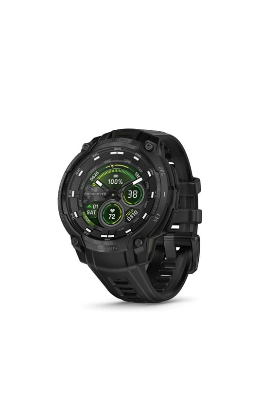 Instinct Crossover AMOLED - Tactical Edition, Rugged Hybrid GPS Tactical Smartwatch with Analog Watch Hands and Bright AMOLED Display, Black with Black Silicone Band