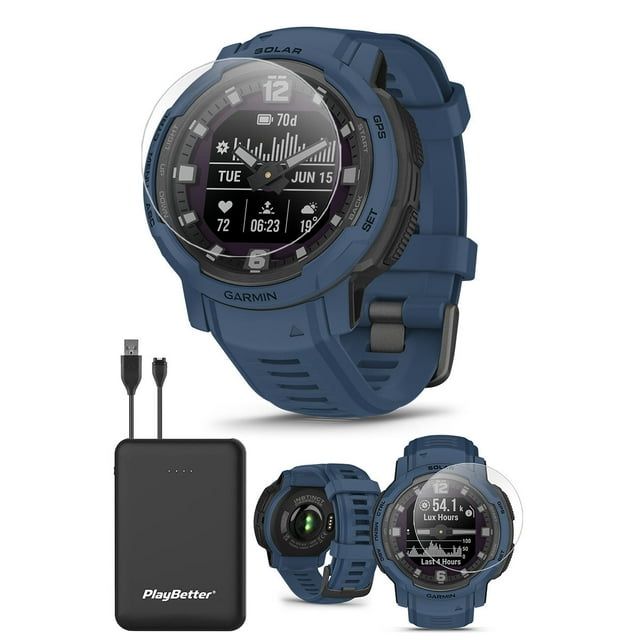 Garmin Instinct Crossover Tidal Blue Hybrid Rugged Smart Watch Bundle With Playbetter 2970