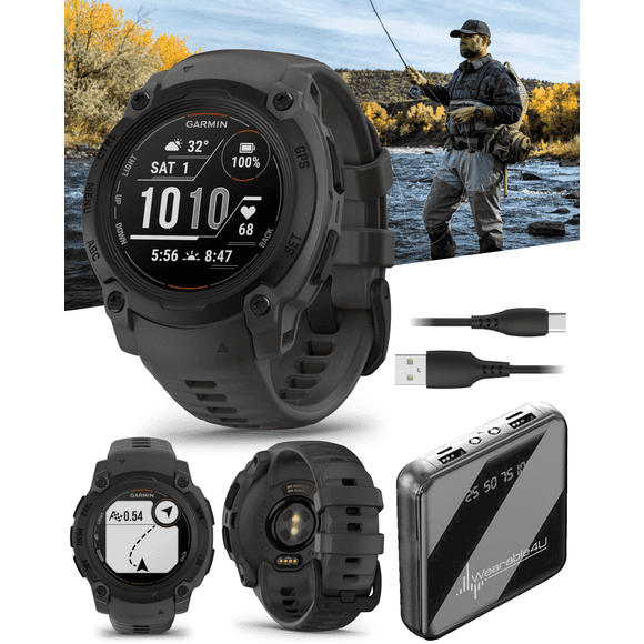 Garmin Instinct E 40 mm, Rugged Outdoor GPS Smartwatch, 24/7 Health Monitoring, Wrist-Based Heart Rate, Up to 14 Days of Battery Life, Black with Charcoal Band with Wearable4U Bundle