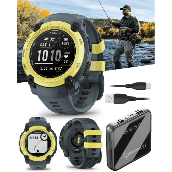 Garmin Instinct E 40 mm, Rugged Outdoor GPS Smartwatch, 24/7 Health Monitoring, Wrist-Based Heart Rate, Up to 14 Days of Battery Life, Electric Lime with Twilight Band with Wearable4U Bundle