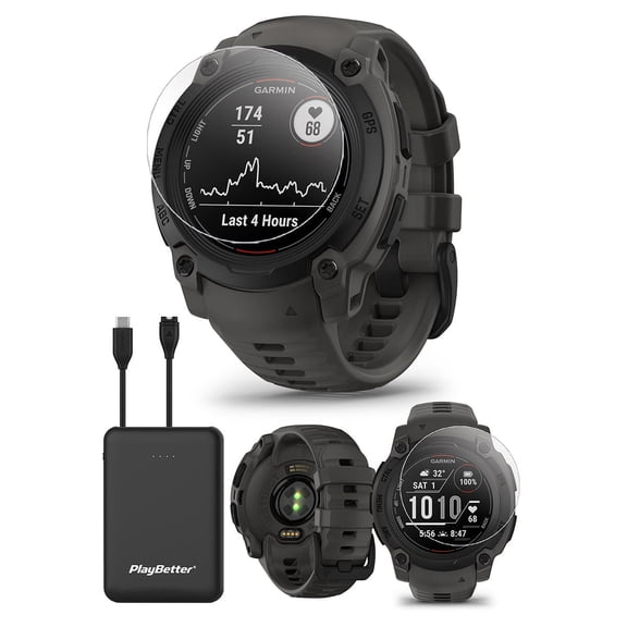 Garmin Instinct E 40mm (Black/Charcoal) Rugged Outdoor GPS Smartwatch Bundle with PlayBetter Portable Charger & HD Screen Protectors