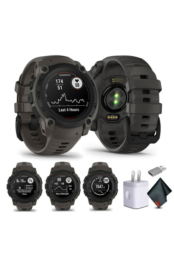 Instinct E 40mm, Outdoor GPS Smartwatch Charcoal 010-02932-00 Health, Fitness and Tactical Smart Watch Bundle
