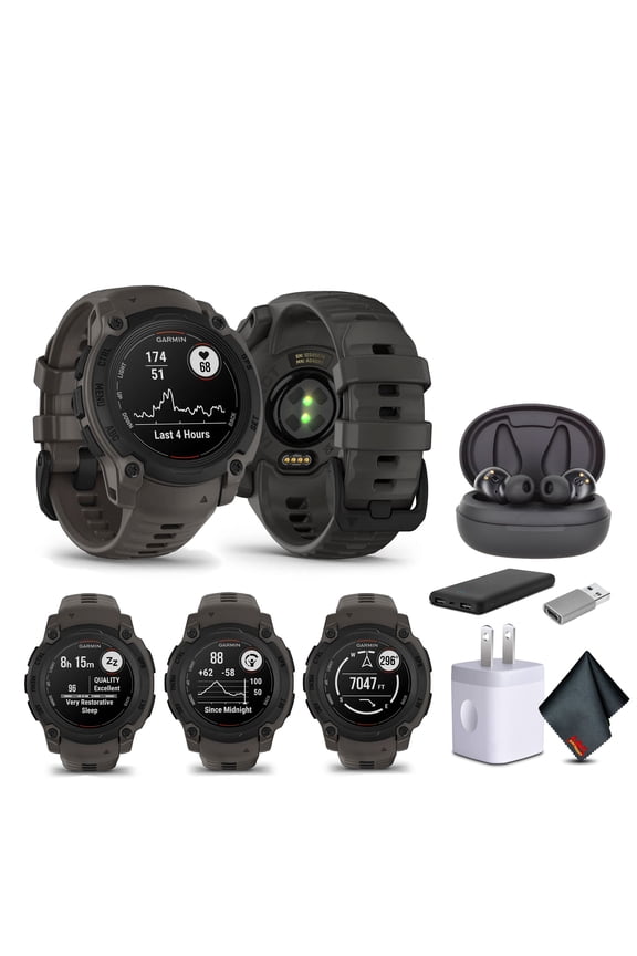 Instinct E 40mm, Outdoor GPS Smartwatch Charcoal (010-02932-00) with Earbuds Bundle