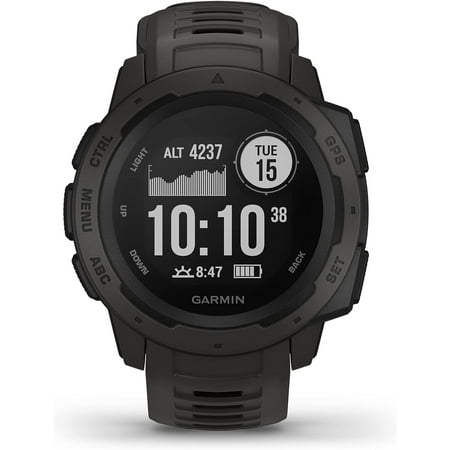 GARMIN Instinct GPS 35.56mm Graphite Gray Fiber-Reinforced Polymer Case with Black Watch Band, 1 Pack