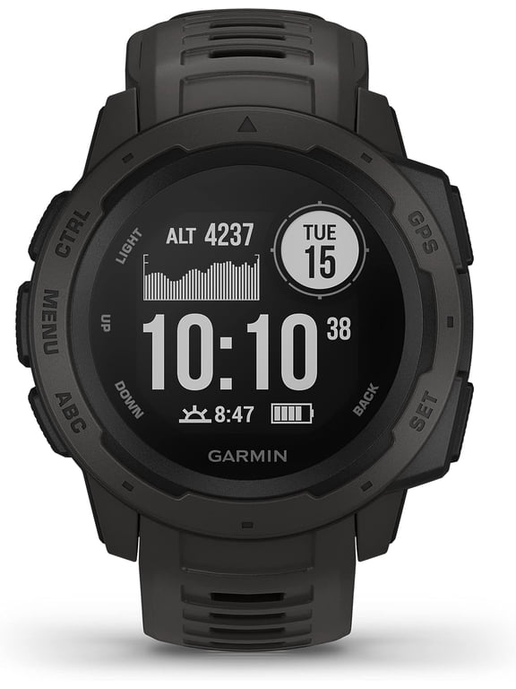 Instinct GPS 35.56mm Graphite Gray Fiber-Reinforced Polymer Case with Black Watch Band, 1 Pack