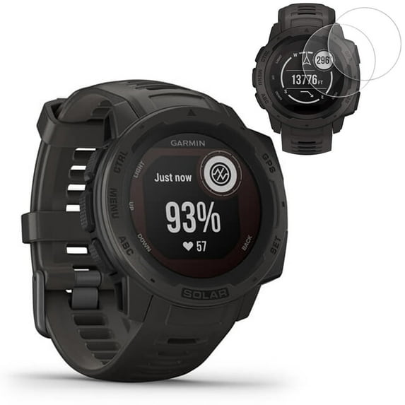 Garmin Instinct Solar GPS Smartwatch - Graphite (010-02293-10) w/ 2x Screen Protectors