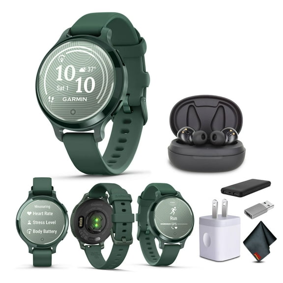 Garmin Lily 2 Active GPS Smartwatch, Jasper Green 010-02891-02 Fitness Smart Watch Earbud Bundle