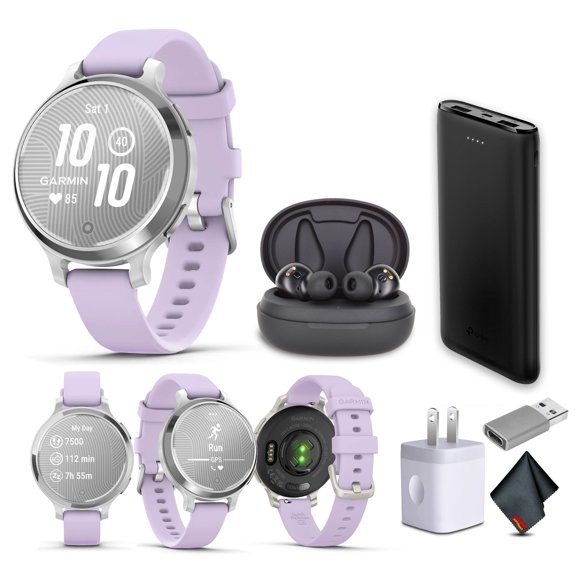 Garmin Lily 2 Active GPS Smartwatch, Purple Jasmin 010-02891-01 Fitness Smart Watch Earbud Bundle