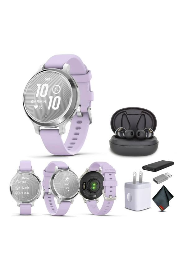 Lily 2 Active GPS Smartwatch, Purple Jasmin 010-02891-01 Fitness Smart Watch Earbud Bundle
