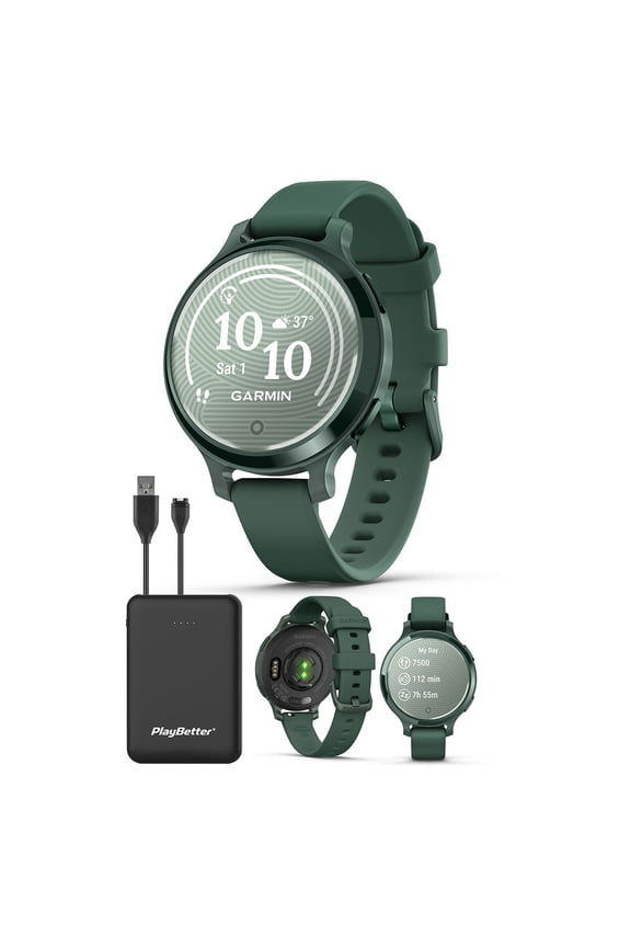 Garmin Lily 2 Active (Jasper Green) Women's Fitness Smartwatch Bundle - Bright Touchscreen Display, Built-in GPS, All-Day Health Monitoring, 9 Days Battery Portable Charger