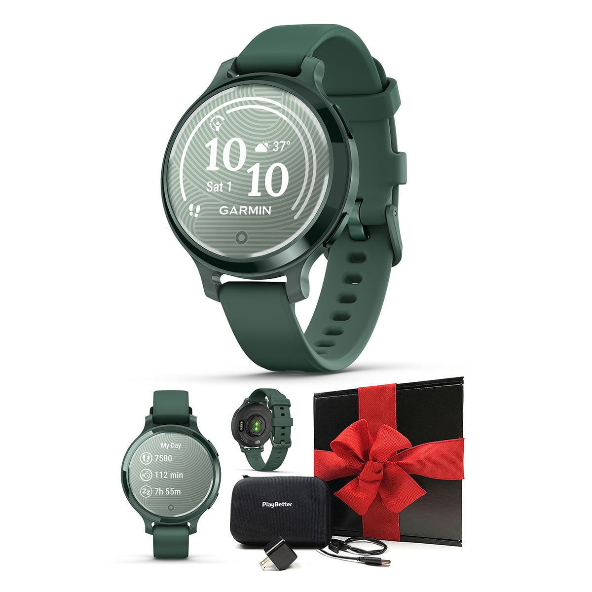 Garmin Lily 2 Active (Jasper Green) Women's Fitness Smartwatch Gift Box Bundle - Bright Touchscreen Display, Built-in GPS, All-Day Health Monitoring Wall Adapter & Hard Case
