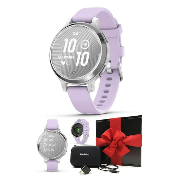 Garmin Lily 2 Active (Silver/Purple Jasmine) Women's Fitness Smartwatch Gift Box Bundle - Bright Touchscreen Display, Built-in GPS, All-Day Health Monitoring Wall Adapter & Hard Case