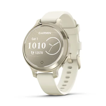 Garmin Lily® 2 Active, Small and Stylish Smartwatch, Built-In GPS, Hidden Display, Patterned Lens, Up To 9 Days Battery Life, Lunar Gold with Bone Silicone Band