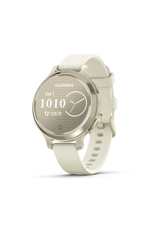 Lily 2 Active, Small and Stylish Smartwatch, Built-In GPS, Hidden Display, Patterned Lens, Up To 9 Days Battery Life, Lunar Gold with Bone Silicone Band