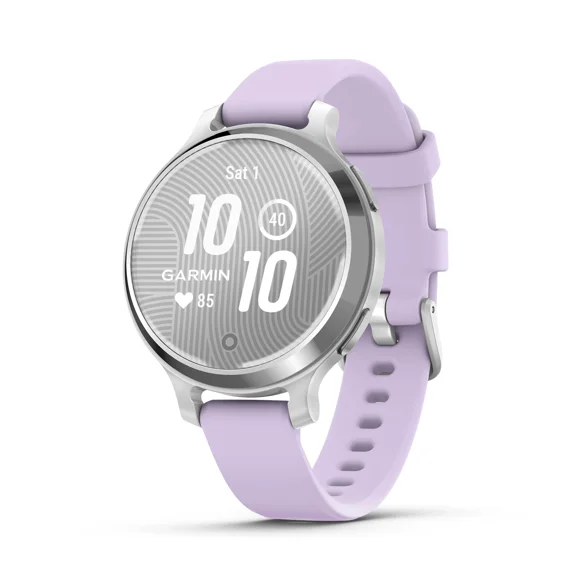 Lily® 2 Active, Small and Stylish Smartwatch, Built-In GPS, Hidden Display, Patterned Lens, Up To 9 Days Battery Life, Silver with Purple Jasmine Silicone Band