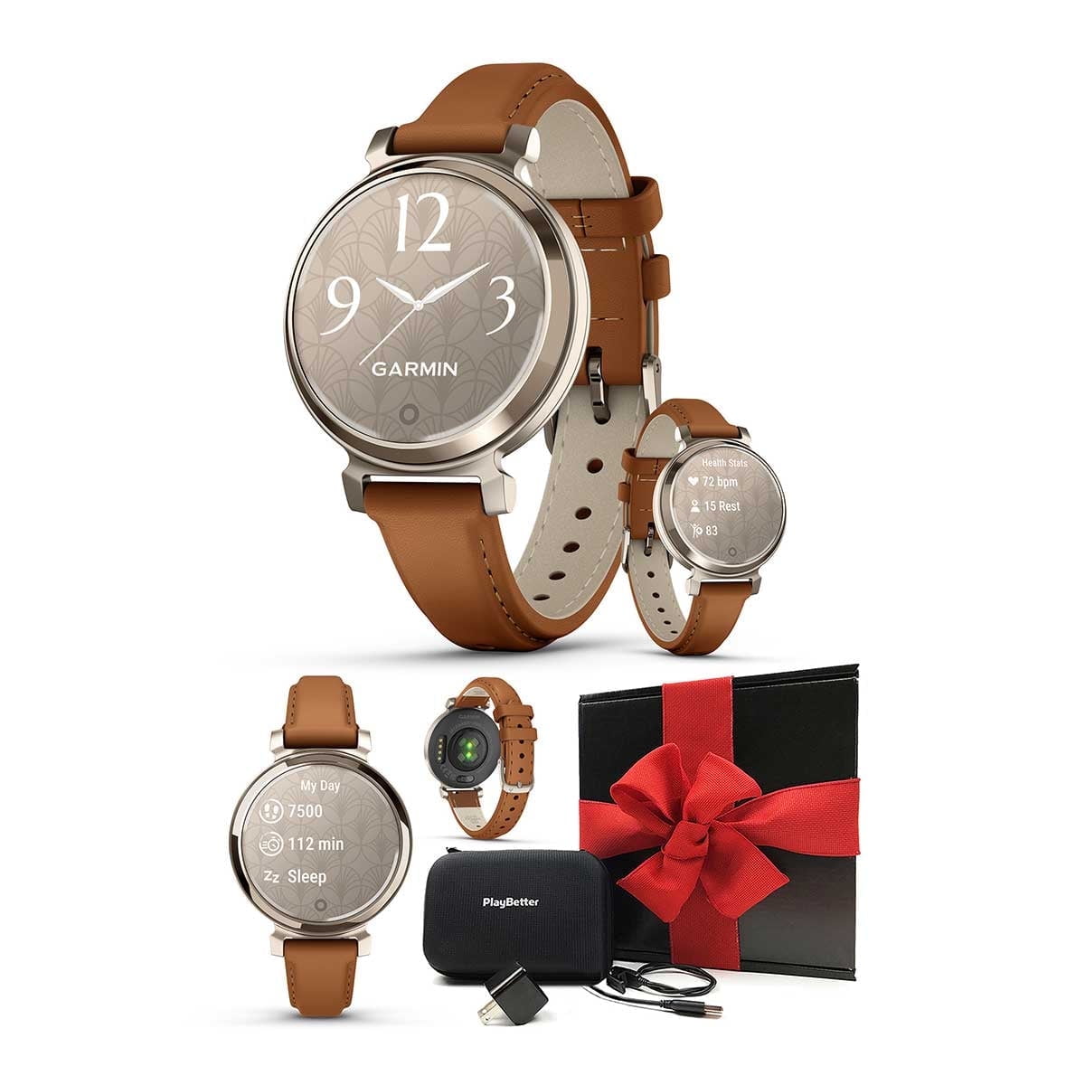 PlayBetter Garmin Lily 2 Classic Cream Gold/Tan Leather Women's