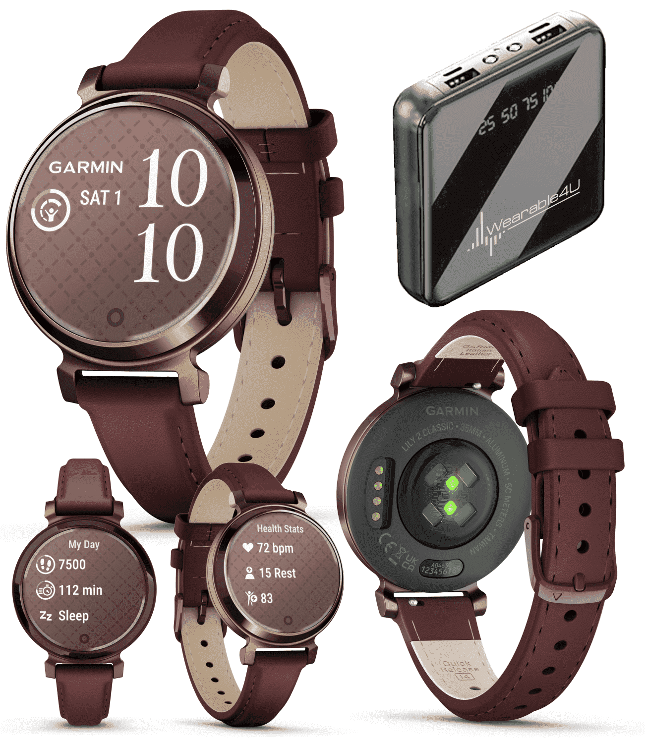 Garmin Lily 2 Classic - Dark Bronze with Mulberry Leather Band