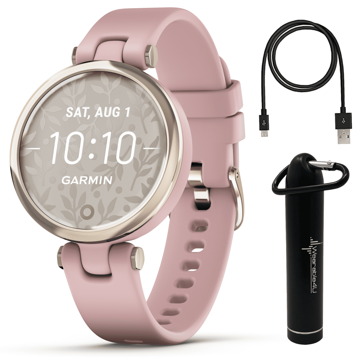 Garmin Lily Sport Women Fitness Smartwatch, Cream Gold, Dust Rose Silicone with Wearable4U Power