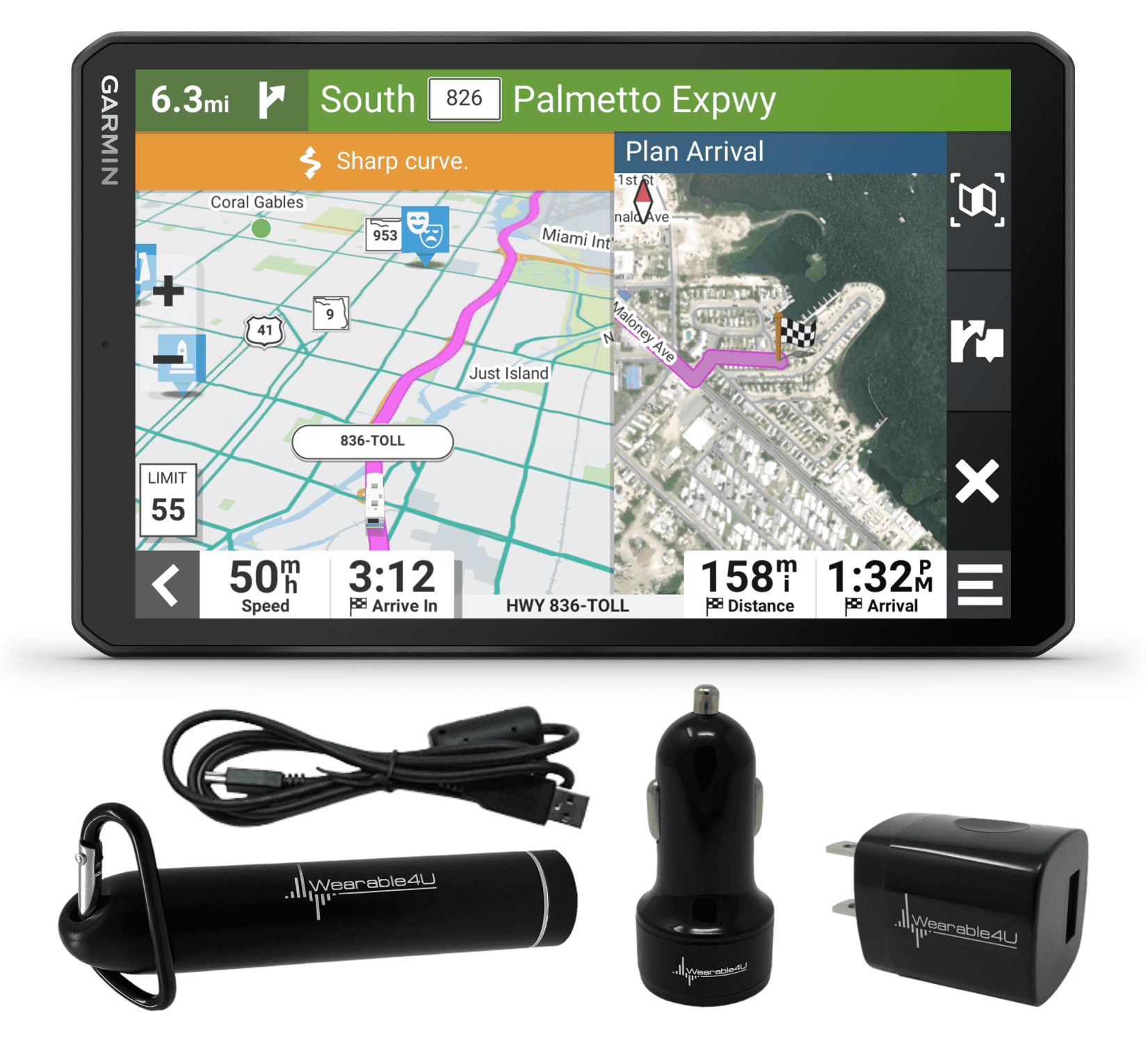 "Garmin RV 895 8"" GPS Navigator with Voice Command & Wearable4U Power