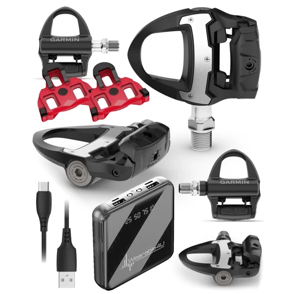 Garmin Rally RS110 Single-Sensing Road Power Meter Pedals – SPD-SL, Upgradeable, Rechargeable 90h w/ Wearable4U Power Bank Bundle