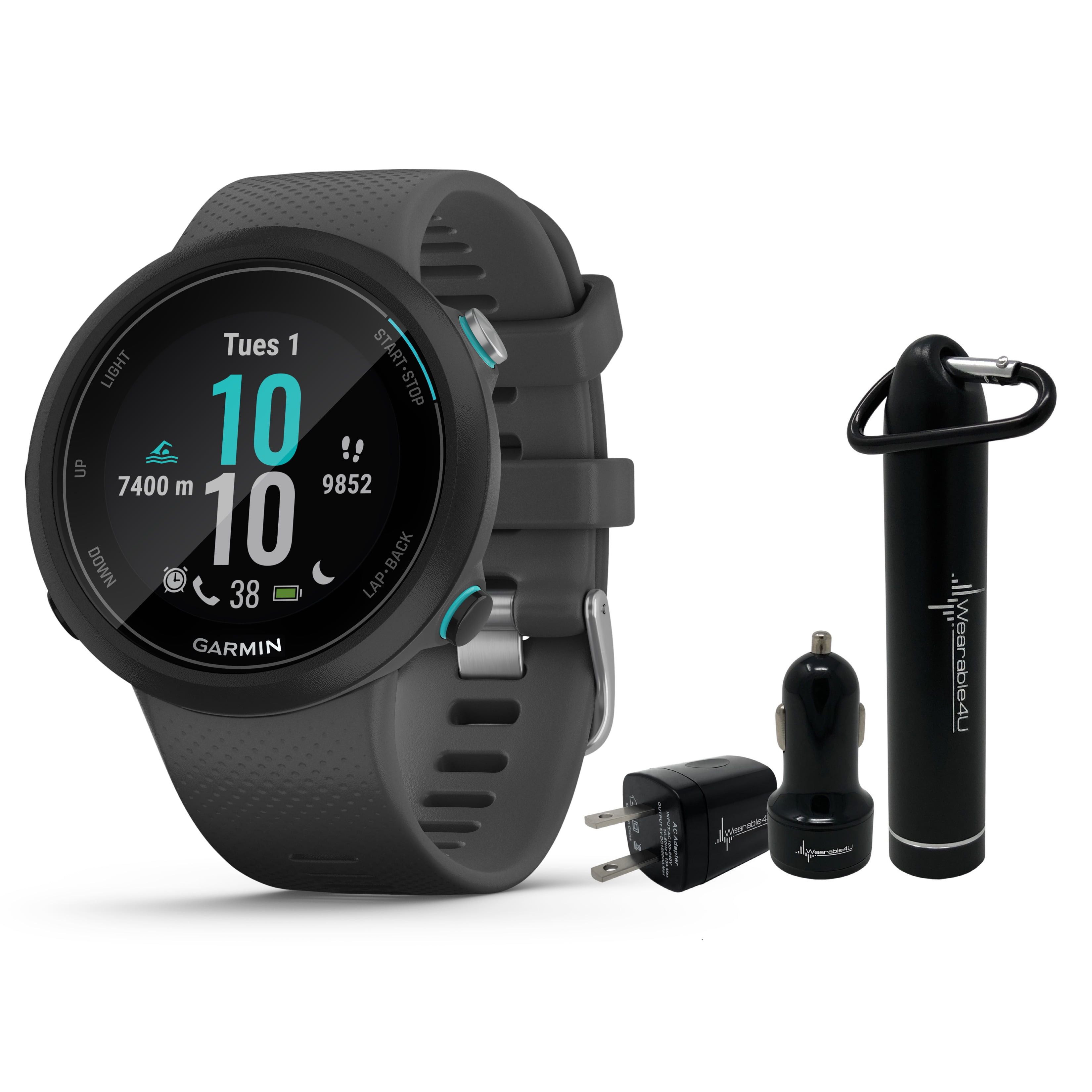 Garmin Swim 2 GPS Swimming Smartwatch Fitness Trackers with Wearable 4U  Power Pack Bundle (Slate)