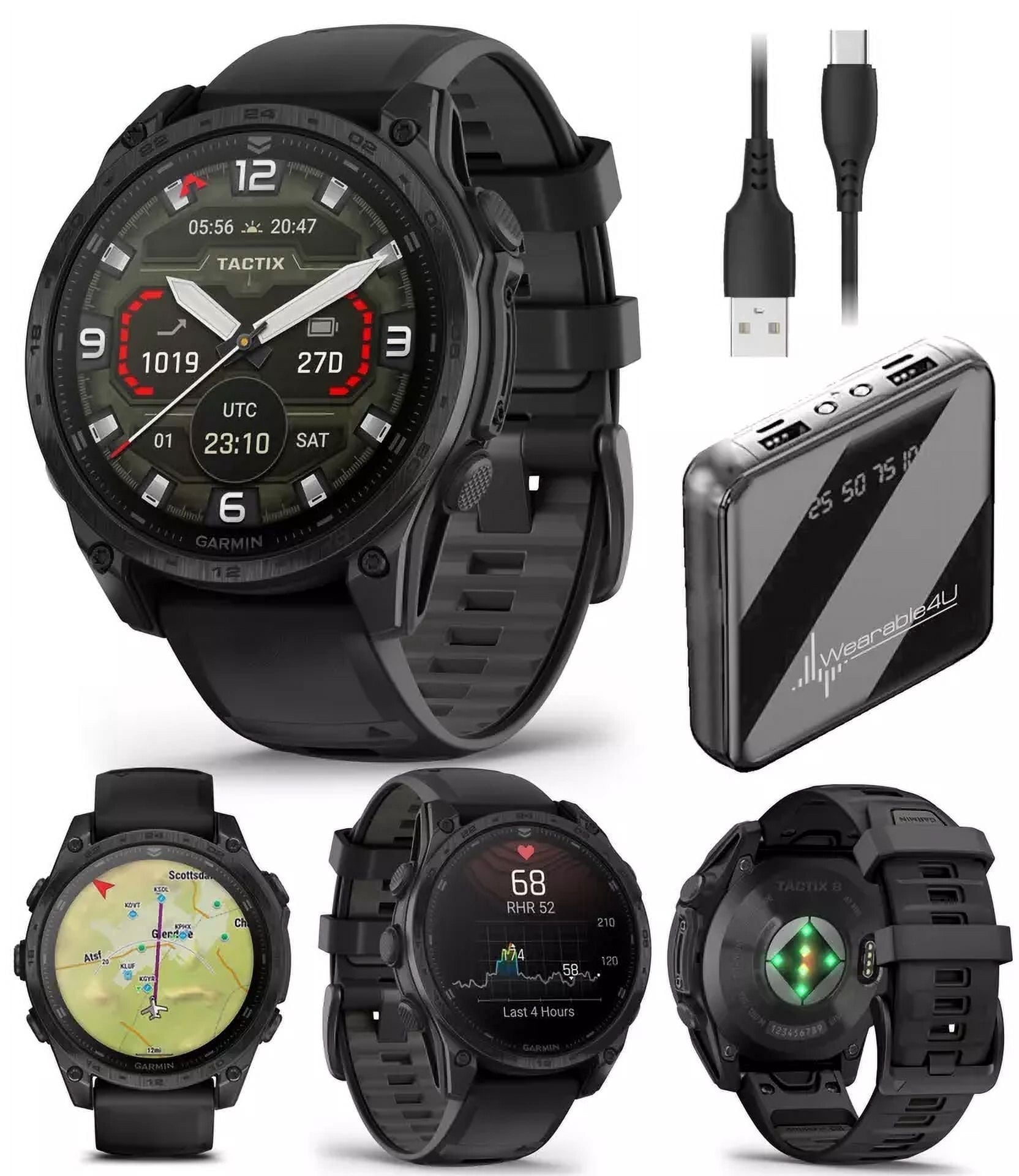 Garmin Tactix 8 - 47mm, AMOLED Display, Premium Tactical GPS Smartwatch, Includes Applied Ballistics Ultralight Solver, 40 M Dive Rating with Wearable4U Power Bank Bundle