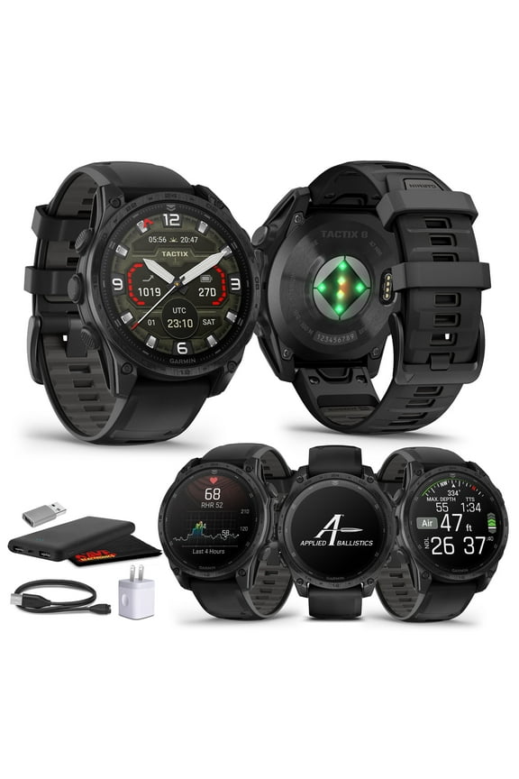 Tactix 8 47mm AMOLED Display Smart Watch, Built-in Flashlight, 16 Days Battery Life, Premium Tactical GPS Smartwatch, Includes Applied Ballistics Ultralight Solver Bundle