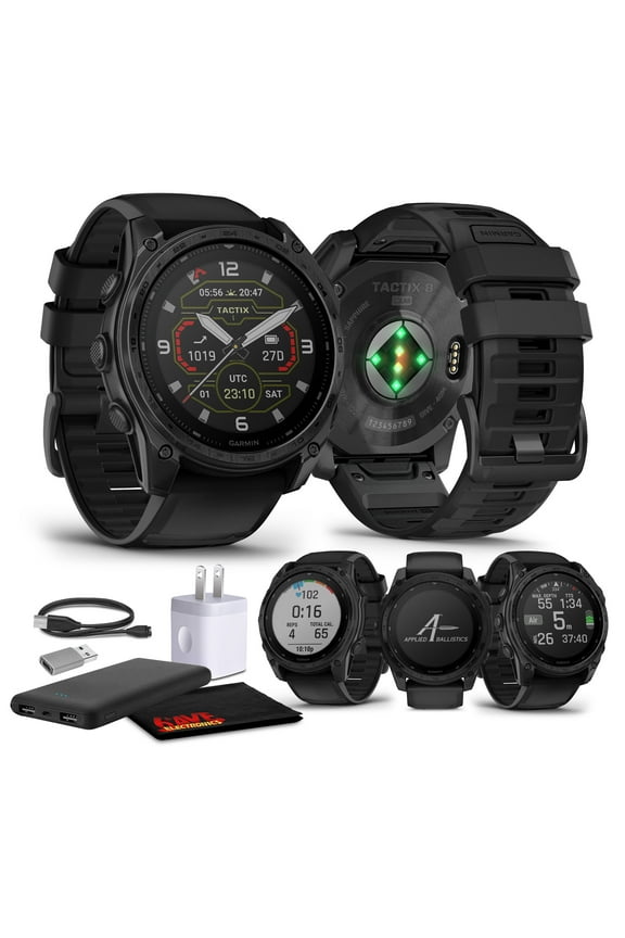 Tactix 8 51mm Solar Charged Display Smart Watch, Built-in Flashlight, 48 Days Battery Life, Premium Tactical GPS Smartwatch, Includes Applied Ballistics Ultralight Solver Bundle