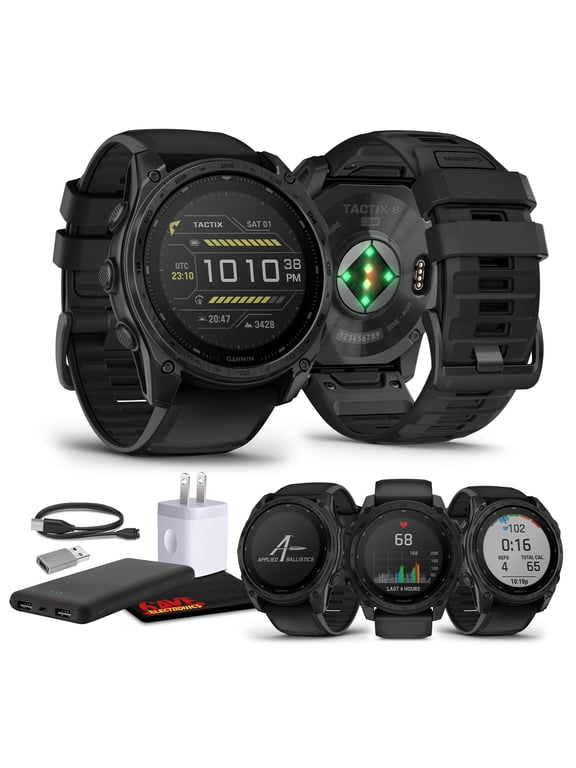 Tactix 8 51mm Solar Charged Display Elite Premium Tactical GPS Smartwatch, Includes Applied Ballistics Elite Solver, Built-in Flashlight, 48 Days Battery Life Bundle