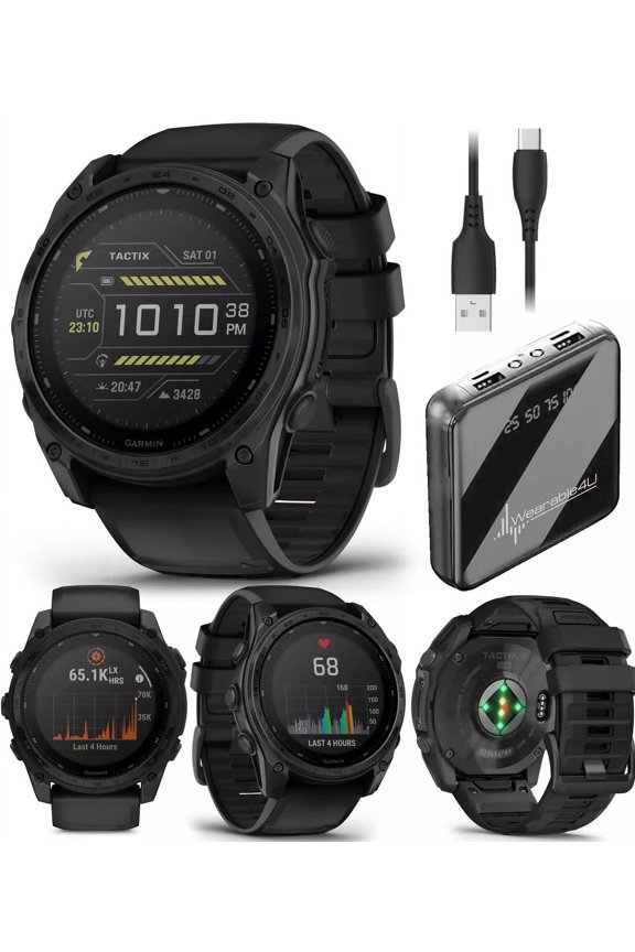 Garmin Tactix 8 - 51mm Solar, Elite, Premium Tactical GPS Smartwatch, Includes Applied Ballistics Ultralight Elite Solver, 40M Dive Rating with Wearable4U Power Bank Bundle