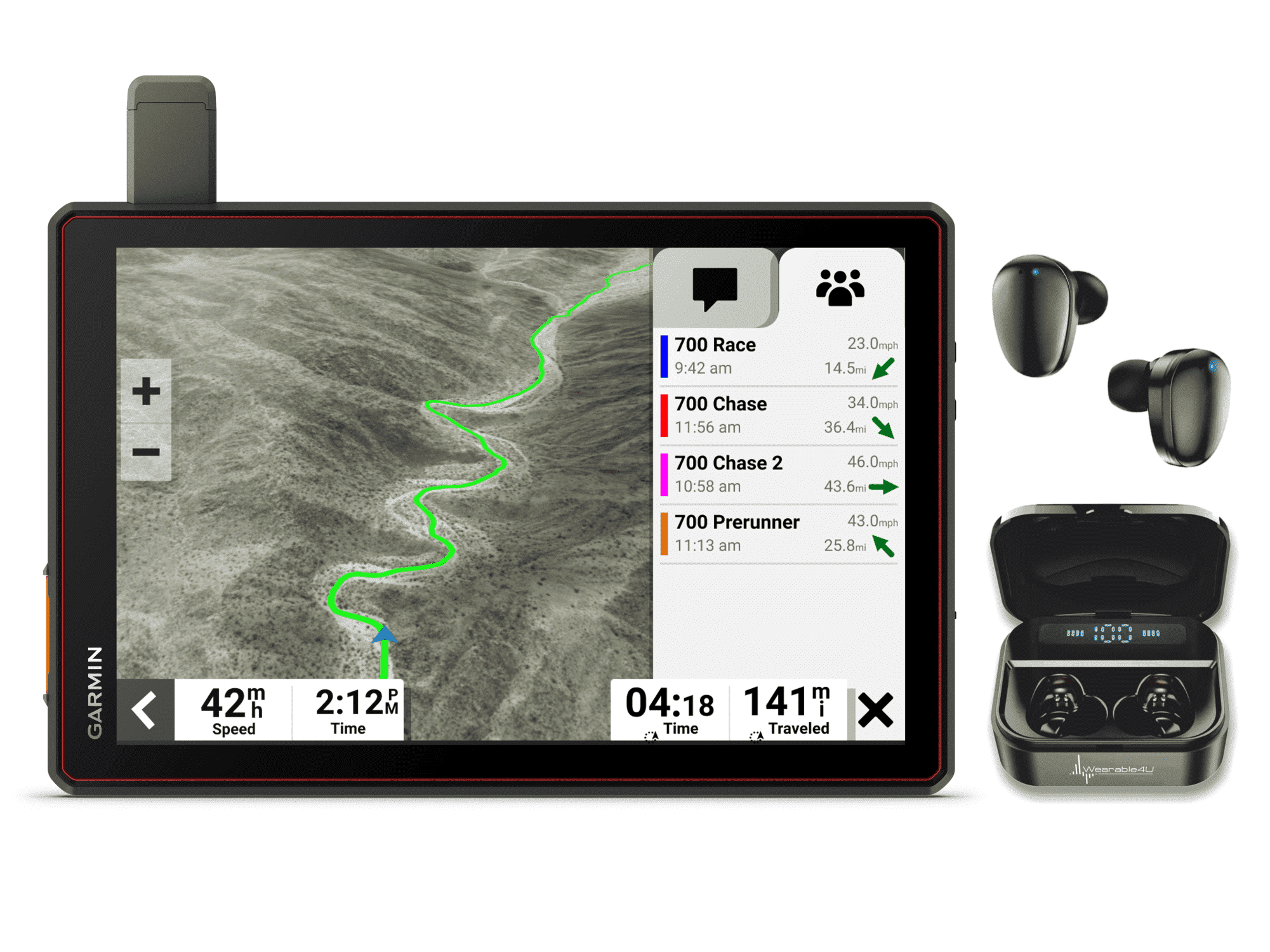 Garmin Tread XL - Baja Chase Edition, Rugged, 10” Off-Road Chase Navigator, Portable GPS for Baja Support Trucks with Wearable4U Black EarBuds Bundle